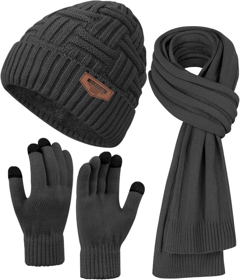 Darller Mens Winter Hats Scarf for Men with Touchscreen Gloves Warm Long Scaves and Skull Caps Beanie Hat Gloves Set - Image 1